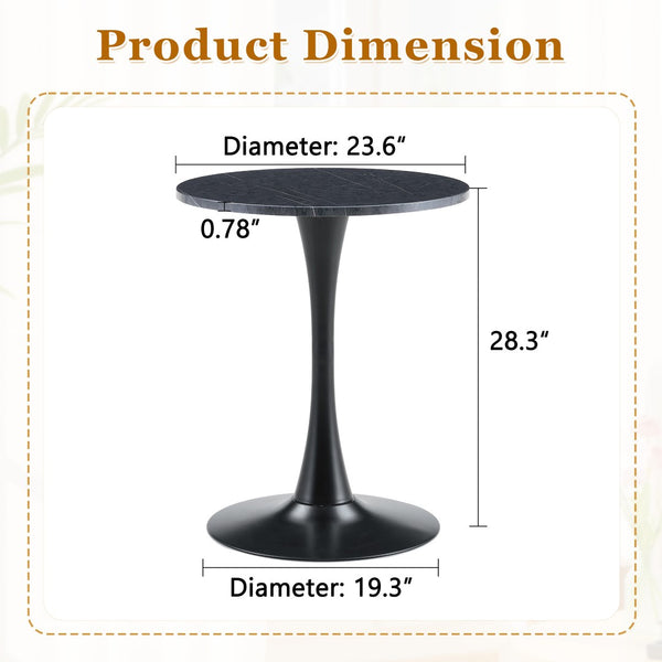 English Elm Round Faux Marble Tulip Dining Table Mid Century Pedestal Base for Compact Kitchens Black+Gery W2920P395716