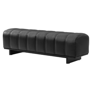 English Elm Indoor Channel Tufted Chenille Upholstered Bench Rubberwood Legs Entryway Dining Black N779P367309H