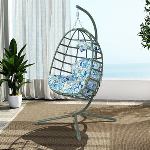 English Elm Egg Hanging Chair with Stand Pe Rattan Swing Seat Washable Cushion 350lb Capacity T5880P497441