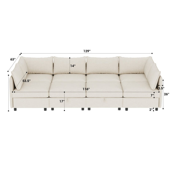 English Elm Modular Fabric Sectional Sofa with Under Seat Storage and Sleeper for Living Room W680S00133