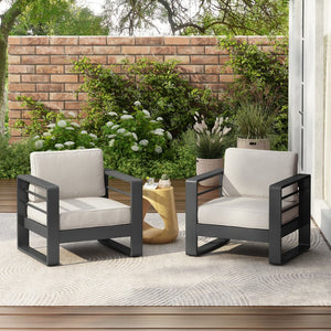 English Elm Christopher Knight Home® - Maya Bay Outdoor Aluminum Club Chair Set Of 2 - Stylish Black Frame & Beige Cushions For Patios N775P243371B-S2