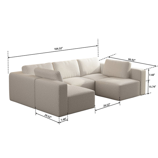 English Elm 104.32*70.86 Modular Sectional Sofa Sleeper - Customizable White Couch With Chaise & Ottoman Set W1829S00044