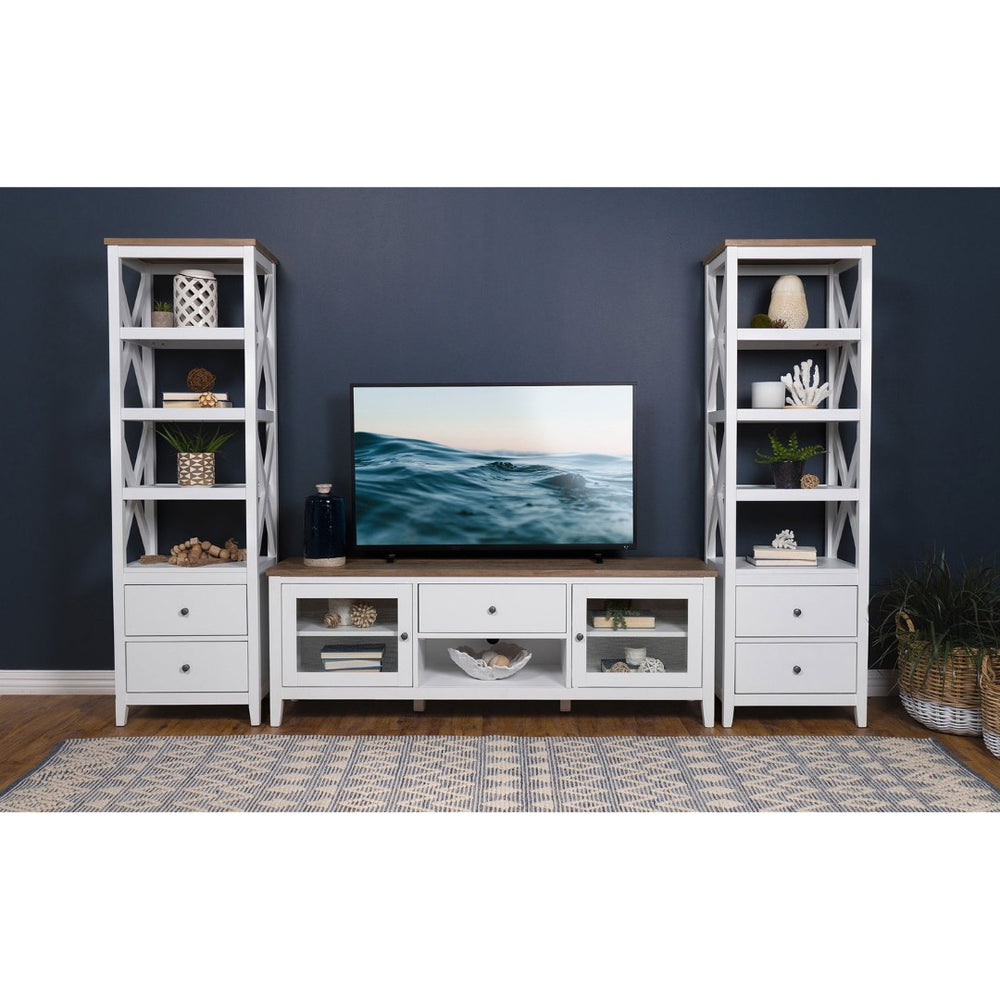 English Elm Evanston Coastal Farmhouse 3 Piece Entertainment Center with Ash Veneer and X Trellis Towers B062S01795