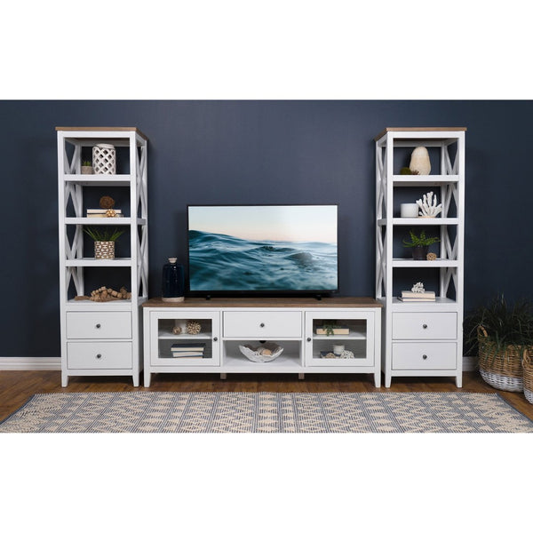 English Elm Evanston Coastal Farmhouse 3 Piece Entertainment Center with Ash Veneer and X Trellis Towers B062S01795
