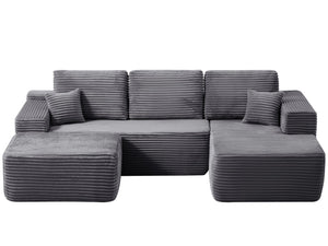 English Elm 104" Modular U-shape Sectional Plush Corduroy Deep Seat Sofa for Modern Living Rooms W3975S00038