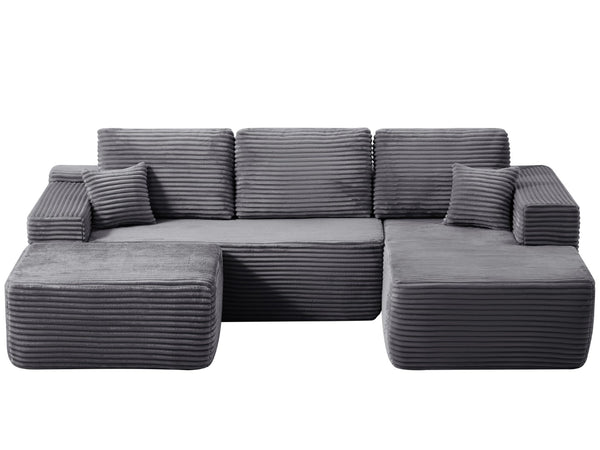 English Elm 104" Modular U-shape Sectional Plush Corduroy Deep Seat Sofa for Modern Living Rooms W3975S00038