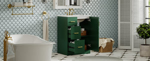 English Elm 24" Modern Bathroom Vanity with Under-Mount Sink, Vertical Stripe Design, 2 Drawers & Soft-Close Cabinet Green N710P288936F