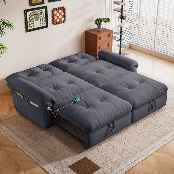 English Elm W3820s00014is Velvet Sleeper Sofa Convertible Guest Bed for Studio Apartments Grey W3820S00027