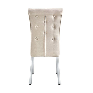 English Elm A Set of 2 Crystal Button Faux Leather Dining Chairs with Embossed Croc Texture Beige W3226P340250
