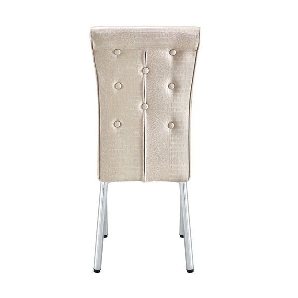 English Elm A Set of 2 Crystal Button Faux Leather Dining Chairs with Embossed Croc Texture Beige W3226P340250