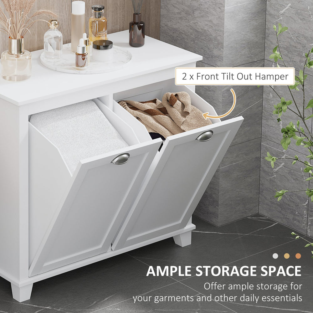 English Elm HOMCOM Tilt-Out Laundry Sorter Cabinet with Dual Hampers & Shelves, Water-Resistant MDF, 30" W W2225P173990