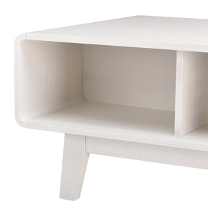 English Elm Coffee Table with Four Open Compartments Solid Wood Legs Mid Century Farmhouse Style White T3623P431250