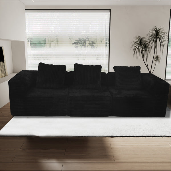 English Elm Modular Plush Velvet Sectional Sofa 4-Seat Cloud Couch with Oversized Chaise, Stain-Resistant Comfort Black W3341P346293