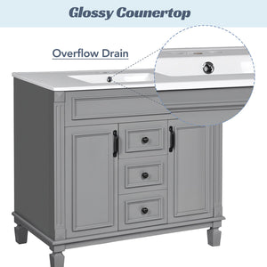 English Elm 36'' Modern Bathroom Vanity With Black Ceramic Top, Soft-Close Doors & Drawers For Stylish Storage N710P230231E