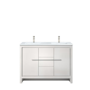English Elm White Double Bath Vanity With Quartz Top & Brushed Nickel Faucet - Stylish Storage For Your Bathroom B2731P259420-GIGA