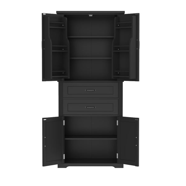 English Elm [video] Floor to Ceiling Matte Storage Cabinet with Drawers Shelves and Adjustable Interior Black N759P407762B