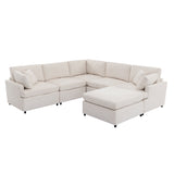 English Elm [ Video Provided] Modern Large U-Shape Sectional Sofa, With Removable Ottomans For Living Room (6-Seater)