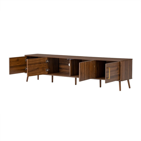 English Elm 78 Inch Walnut Entertainment Center Fluted Doors Solid Wood Legs for Living Room N710P372559P