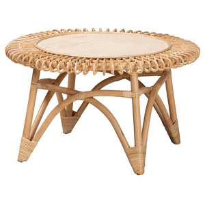 English Elm Modern Handcrafted Rattan Round Coffee Table Openwork Boho Living Room Accent B2750P420385