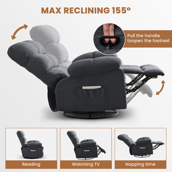 English Elm Swivel Rocker Recliner Ergonomic Glider Chair with Storage Pockets for Small Spaces W1521P479289
