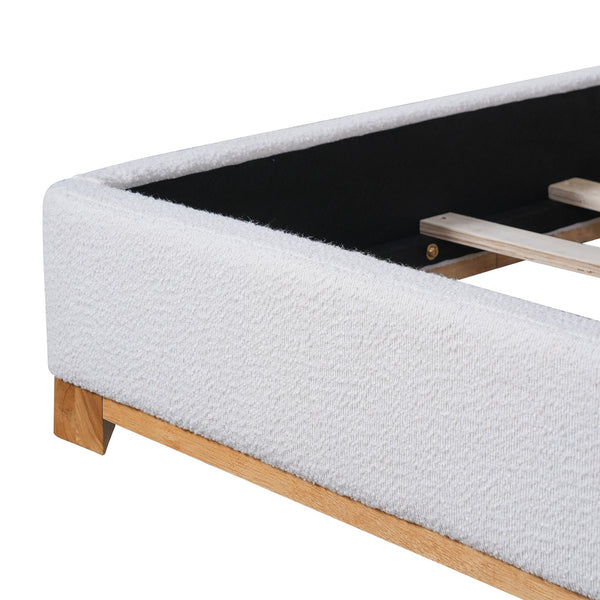 English Elm Christopher Knight Home® - Queen Size Bed Frame With Stylish Boucle Upholstered Headboard, Solid Wood Base, Easy Assembly N757Q329188W
