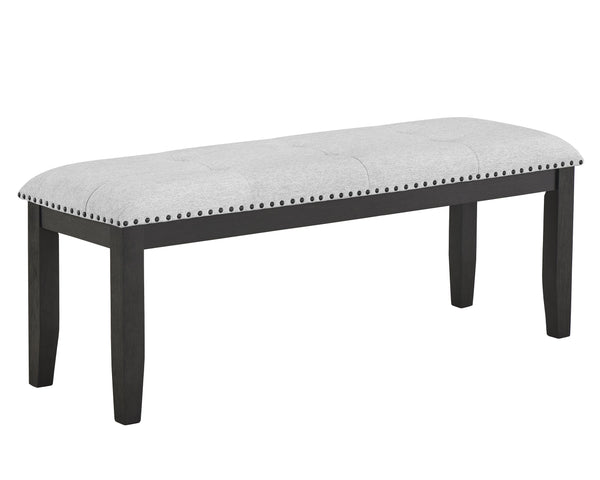 English Elm 1pc Transitional Upholstered Dining Bench Light Gray Upholstery with Black Legs, Tufted Nailhead Accent, 48" Comfortable Seating B011P196929