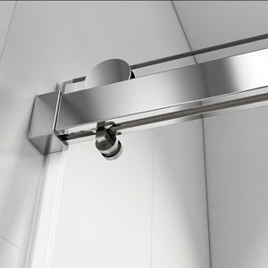 English Elm 56" Frameless Sliding Shower Door Tempered Glass Soft Close Brushed Nickel Hardware Chrome W1573P198749