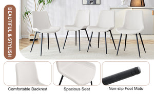 English Elm White Faux Leather Dining Chairs Set of Six with Black Metal Legs Modern Kitchen Seating W1151P180076
