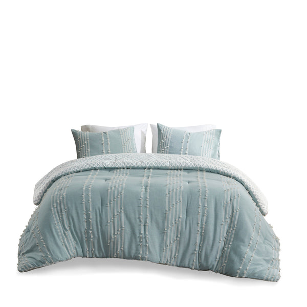 English Elm 3 INK+IVY Kara Cotton Jacquard Comforter Set Full/Queen — Eco OEKO-TEX Stripe & Diamond Reversible Design Aqua 23.62 L x 21.65 W x 15.35 H B03596413