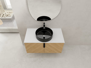 English Elm 36" Modern Wall-Mounted Bathroom Vanity With Ceramic Vessel Sink & Soft-Close Doors, Light Oak Finish W999S00452