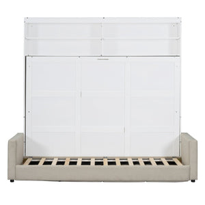 English Elm Queen Murphy Wall Bed with Linen Sofa for Studio and Small Space Living White LP000892AAK