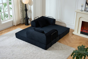 English Elm 59'' Corduroy Floor Sofa Convertible Sleeper with Bolster Pillow for Studio Living Black W3434P449858
