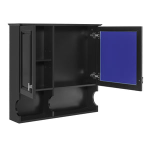 English Elm 30 30 Inch Mirror Medicine Cabinet with Half-Moon Design, Soft-Close Hinges, Open Shelf & Solid-Wood Frame Black N710P322812B