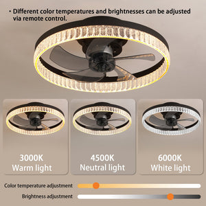 English Elm 20" Brown Ceiling Fan LED Light with Crystal Ring, Silent 21dB, 6 Speeds, Remote Dimmable 3000-6000K W2312P374768