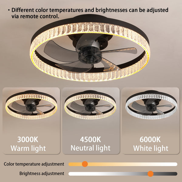 English Elm 20" Brown Ceiling Fan LED Light with Crystal Ring, Silent 21dB, 6 Speeds, Remote Dimmable 3000-6000K W2312P374768