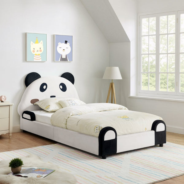 English Elm Twin Panda Shaped Velvet Kids Bed Solid Wood Frame with Padded Safety Bumpers W1413P384935