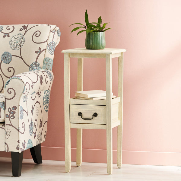 English Elm Christopher Knight Home® - End Table - Elegant Cream-White Solid Rubber Wood Design For Modern & Classic Home Décor Needs N771P269295Y