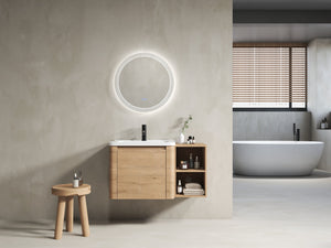 English Elm 36'' 36" Wall-Mounted Vanity with White Ceramic Sink, Plywood Shelves, Soft-Close Door & Rounded Edges W999S00379