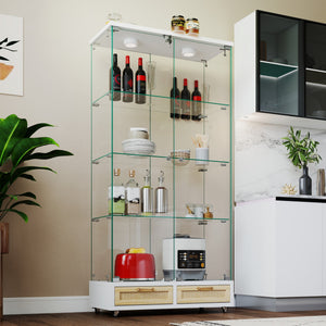 English Elm Modern Glass Display Cabinet With Led Lighting, Lockable Drawers, And Adjustable Shelves For Home Décor W241S00059