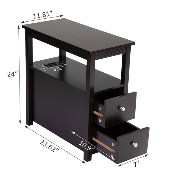 English Elm Transitional Espresso Nightstand with USB Charging, 2-Drawer Wooden Bedside Table, Sturdy Storage (24"H) W2181P357595