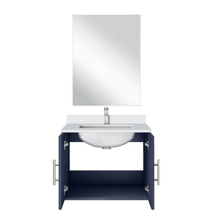 English Elm Navy Blue Single Bath Vanity With White Quartz Top, Chrome Faucet, Mirror - Perfect For Small Spaces! B2731S01299