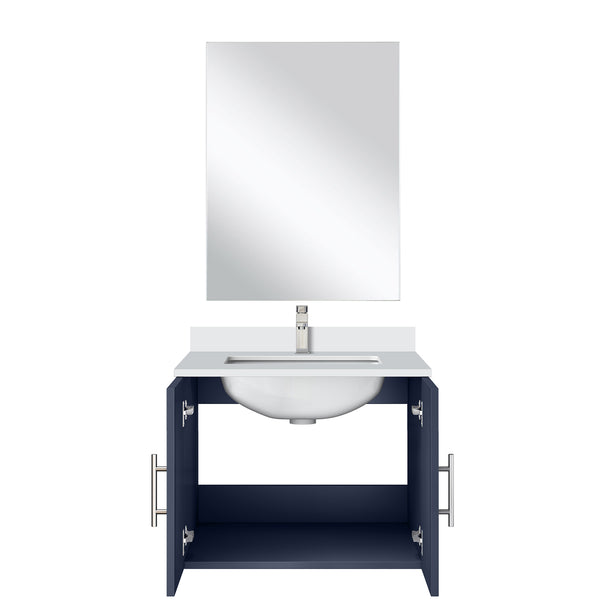 English Elm Navy Blue Single Bath Vanity With White Quartz Top, Chrome Faucet, Mirror - Perfect For Small Spaces! B2731S01299