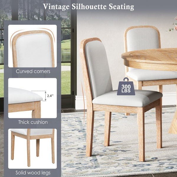 English Elm Trexm Rustic Farmhouse Extendable Dining Set Seats Six with Upholstered Rubberwood Chairs Natural Wood Wash ST000152AAD