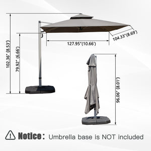English Elm 9'x 11' Rectangle Cantilever Umbrella with Reinforced 9-Rib Frame, 360° Pedal Rotation, Tilt Adjustment Gray W1859P337791