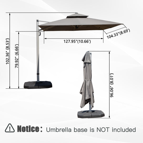English Elm 9'x 11' Rectangle Cantilever Umbrella with Reinforced 9-Rib Frame, 360° Pedal Rotation, Tilt Adjustment Gray W1859P337791