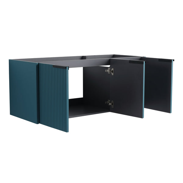 English Elm 48" Floating Bathroom Vanity with Wavy Panels, 3 Soft-Close Doors, Plywood Build & Dual Handles Lake Blue W999P251810