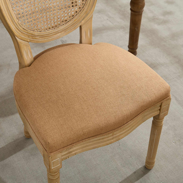 English Elm A&A French Style Solid Wood Dining Chair with Antique Paint, Linen Rattan Back, Plush Cushioning W1143P323325 W1143P323325
