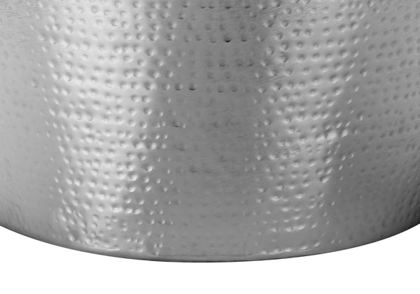 English Elm Accent Drum End Table with Hammered Metal Finish — 22" Handcrafted Cone Shape for Chic Living Spaces Chrome 23 L x 23 W x 26 H B2710P219457