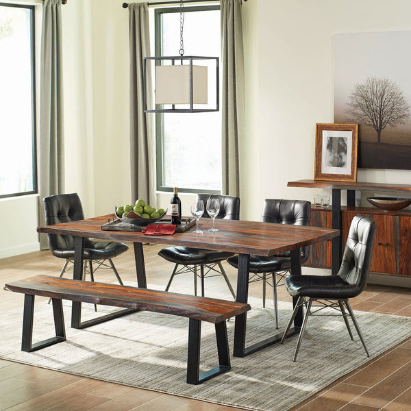 English Elm Wobegon Grey Sheesham Live Edge Dining Bench with Angled Metal Legs, 70" Rustic Modern Seating Appeal B062P375996