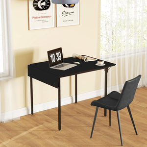 English Elm HOMCOM Industrial Drop Leaf Dining Table for 2-4, Space-Saving Folding MDF Top, Metal Frame, Black W2225P229202